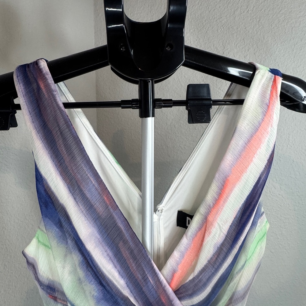 Dkny Blue and Pink Faux-Wrap Sundress Medium (#246) - Picture 5 of 11